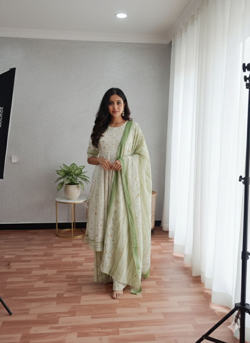 Light Green Embroidered Dupatta Set