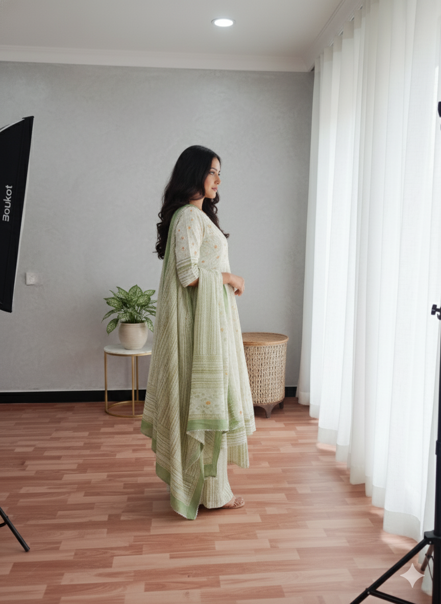 Light Green Embroidered Dupatta Set