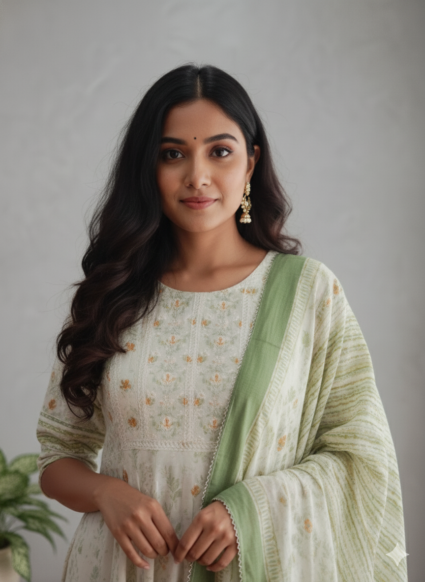 Light Green Embroidered Dupatta Set