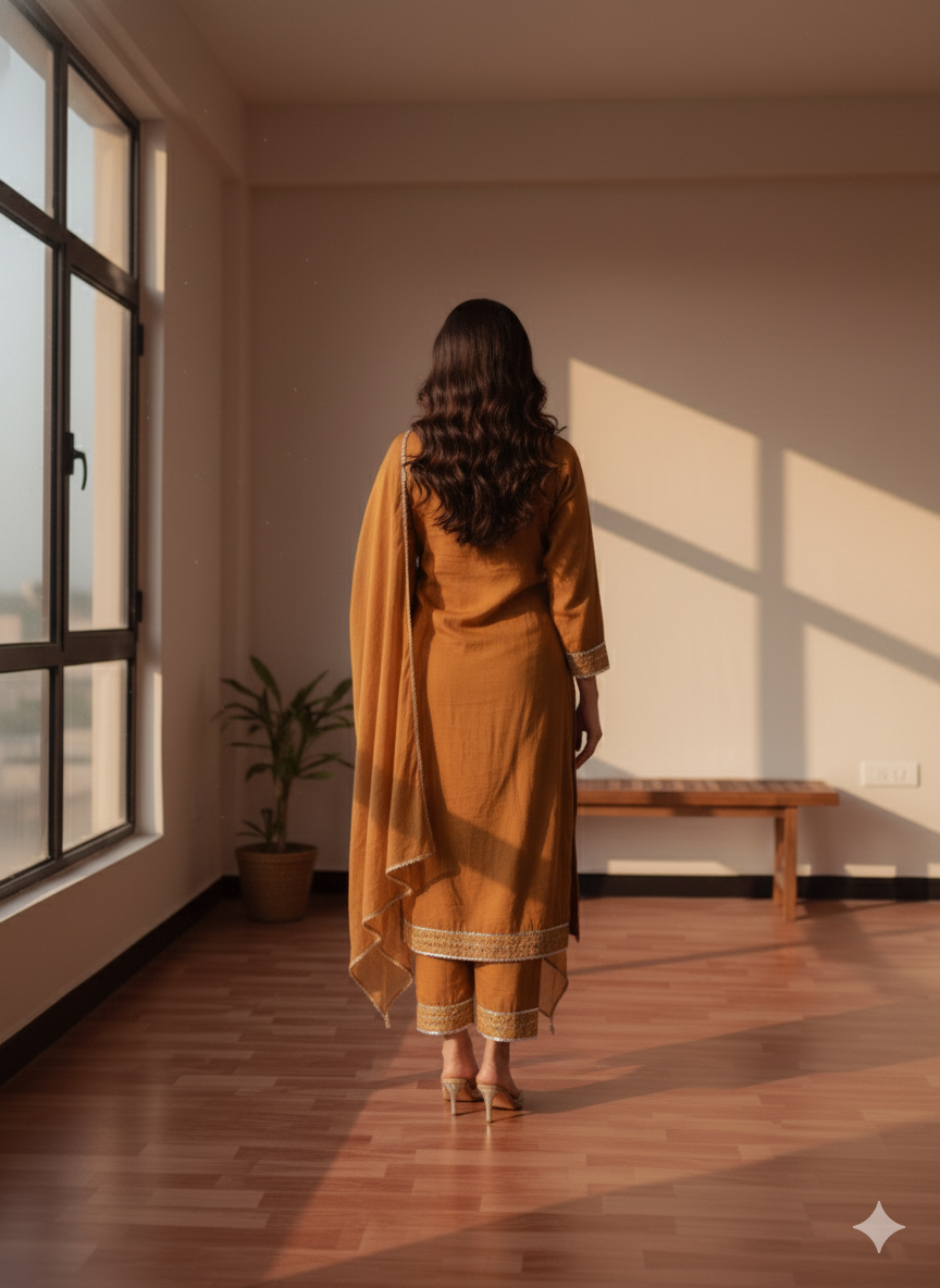 Brown Embroidered With Dupatta set