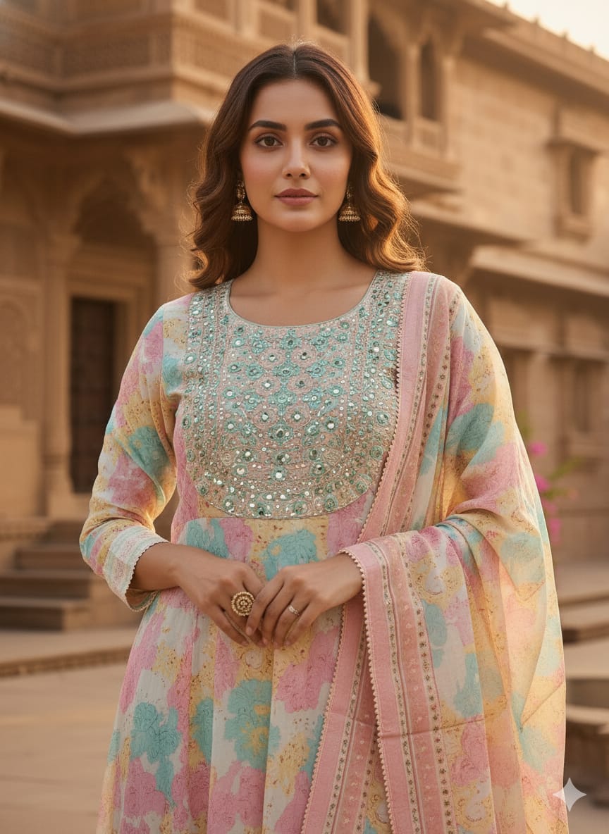 Rayon multicolor Straight Suit With Dupatta