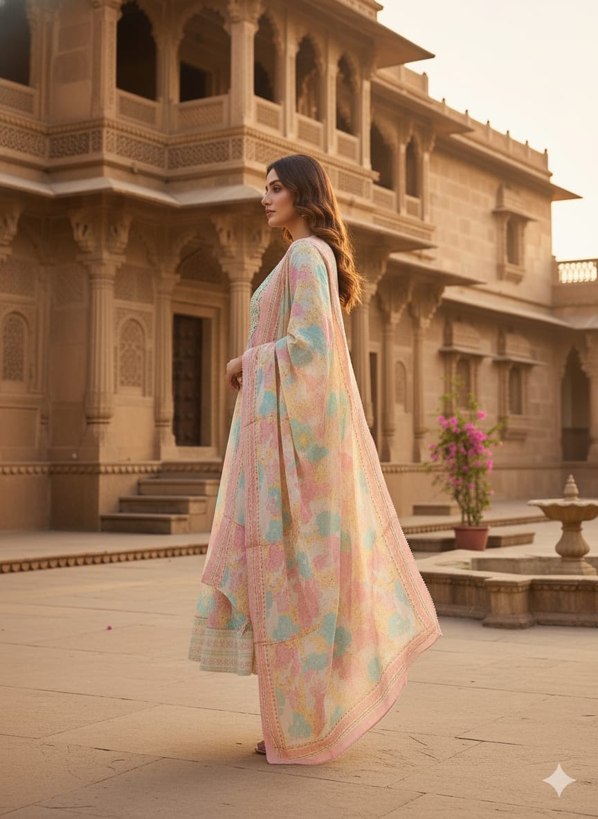 Rayon multicolor Straight Suit With Dupatta