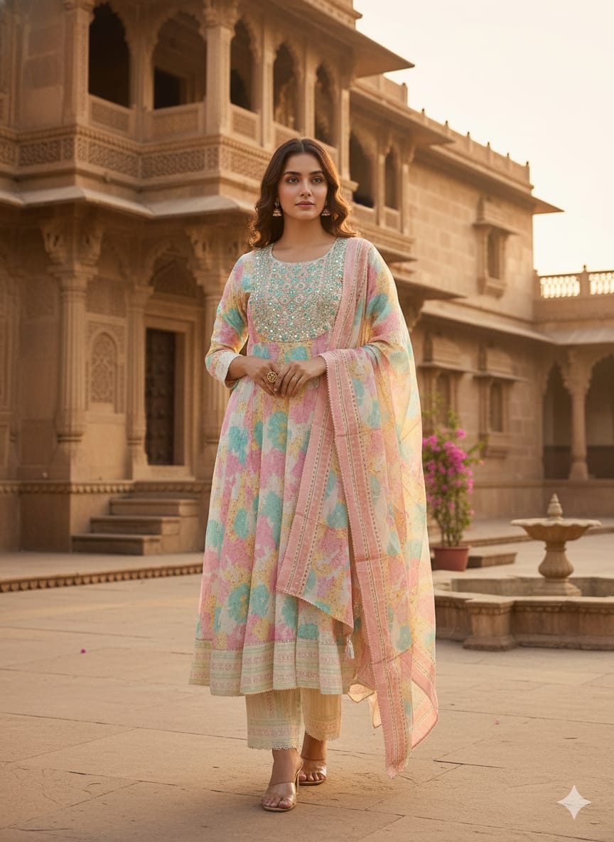 Rayon multicolor Straight Suit With Dupatta